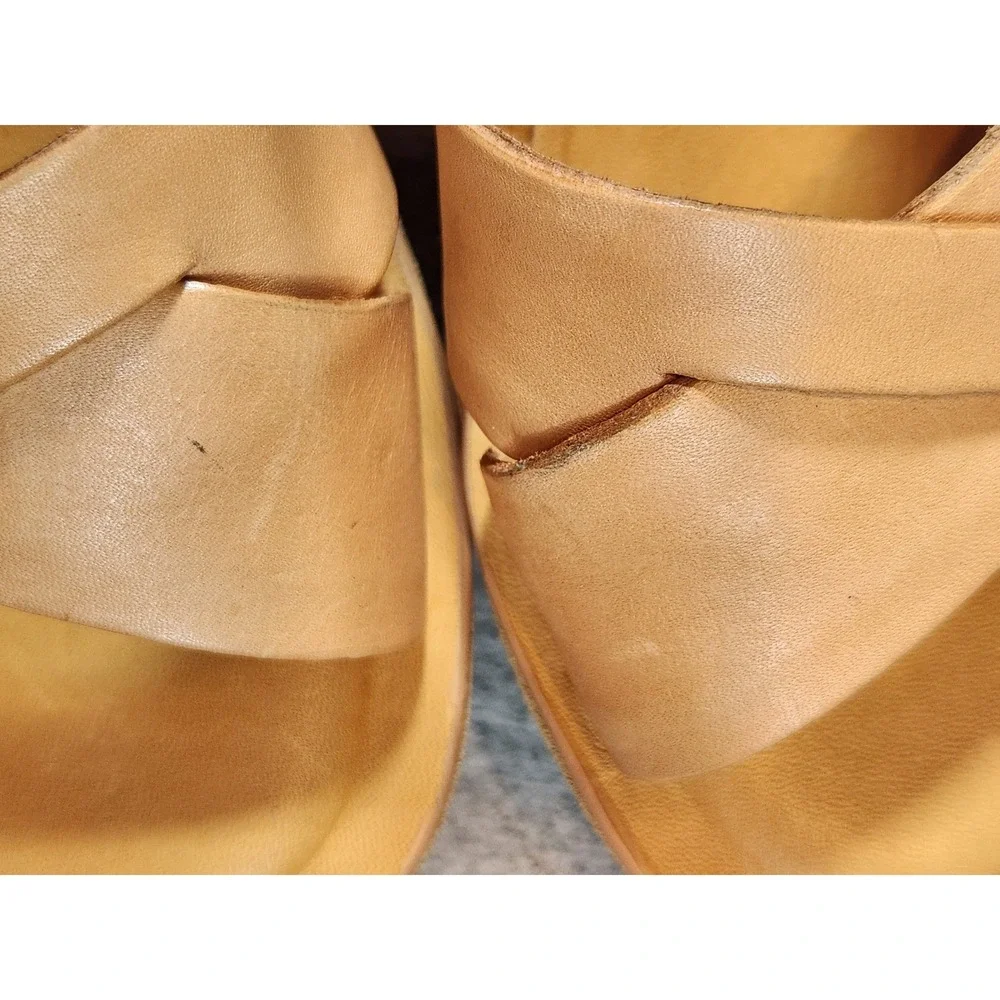 Kork-Ease CNE11 Platform Wedge Sandals Womens 6 Tan Leather Crisscross Strappy